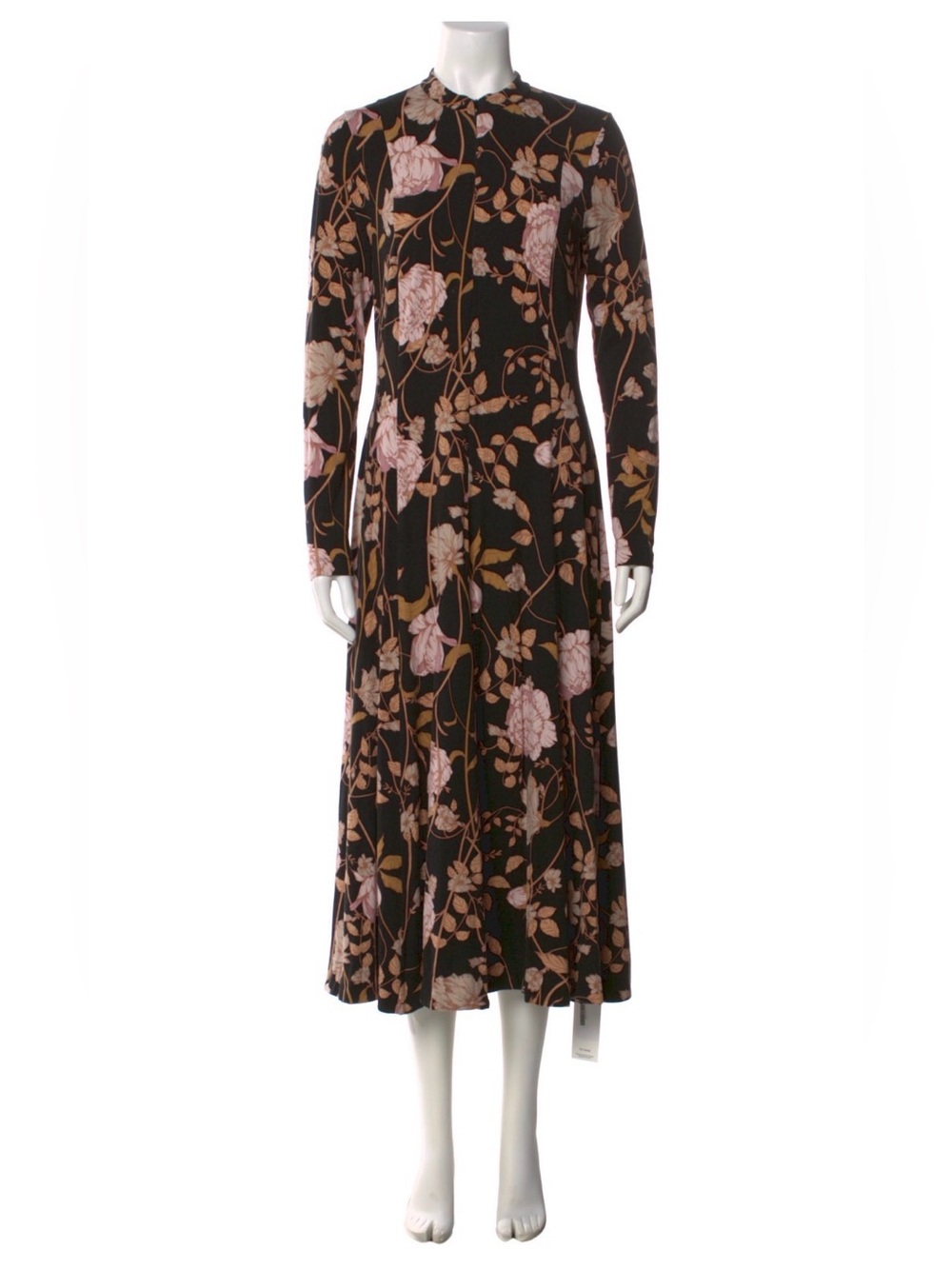 ME+EM Romantic Pink Neutral Floral Print Fit & Flare Long Sleeve Midi Dress 8 M